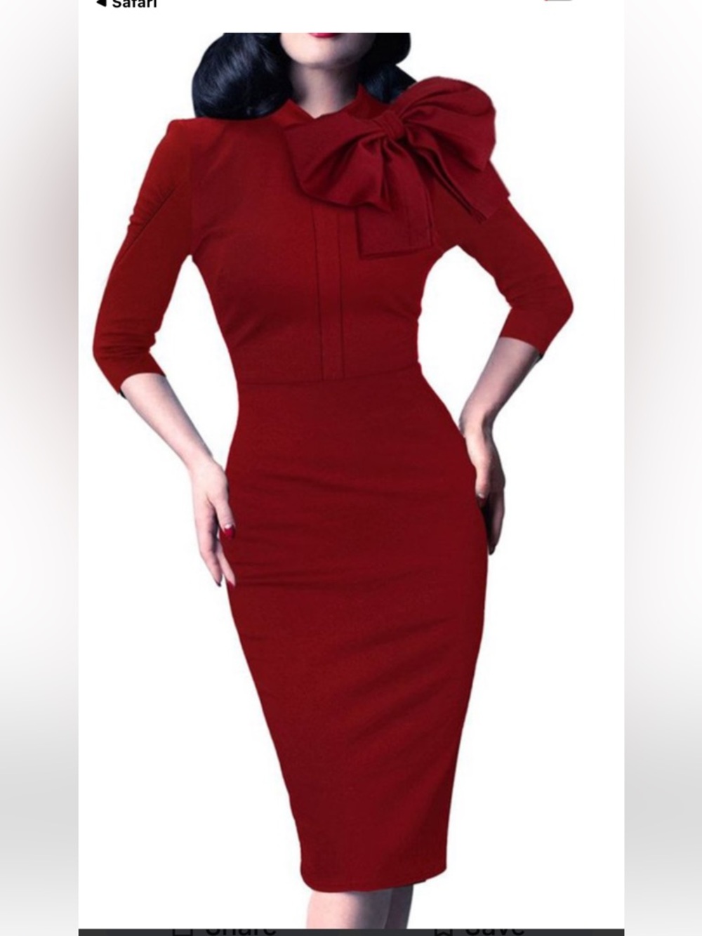 Women's 1950s Retro Bow Cocktail Party Evening Dress Work Pencil Dress Red Small
